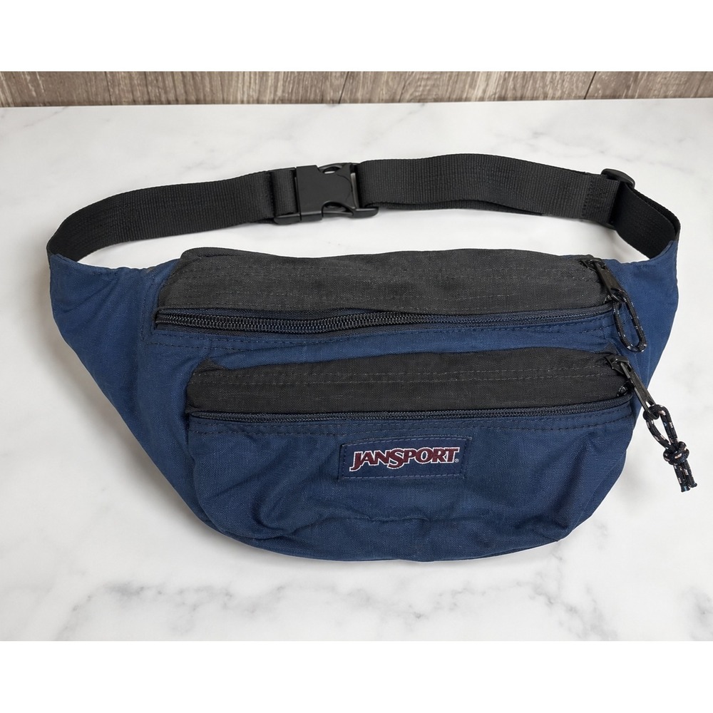 Vintage JanSport Fanny Pack Navy Blue Waist Bag Crossbody Travel‎ Utility Zip